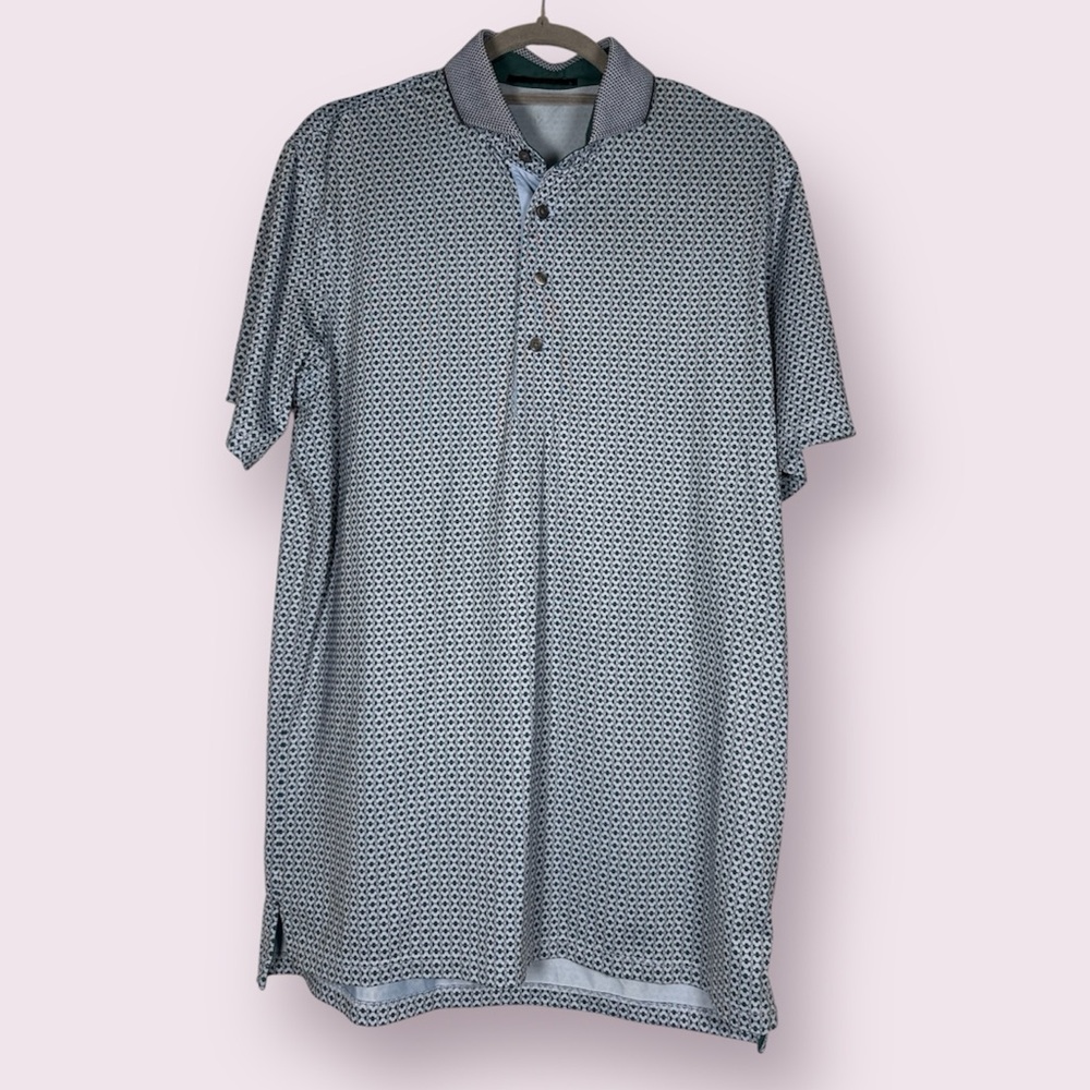 Greyson Clothiers Light Blue and Green Pattern Golf Polo Shirt
